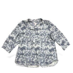 Chico’s women’s cotton abstract blue 3/4 sleeve non-iron blouse size 3 (size XL)
